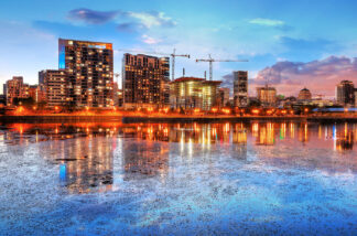2020 Colorful Downtown Montreal Cityscape at Sunset - stock photos and royalty-free images