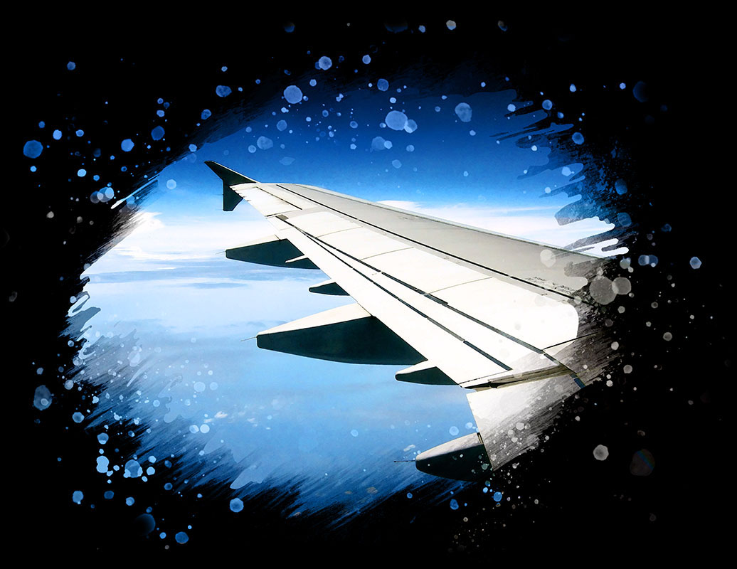 Airplane Wing View on Black