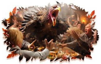Angry Turkey on Thanksgiving Dinner Table