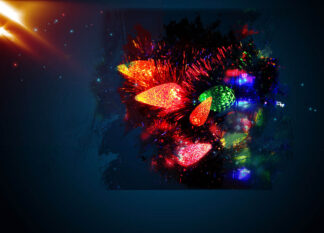 Christmas Lights Art Background with Copy Space