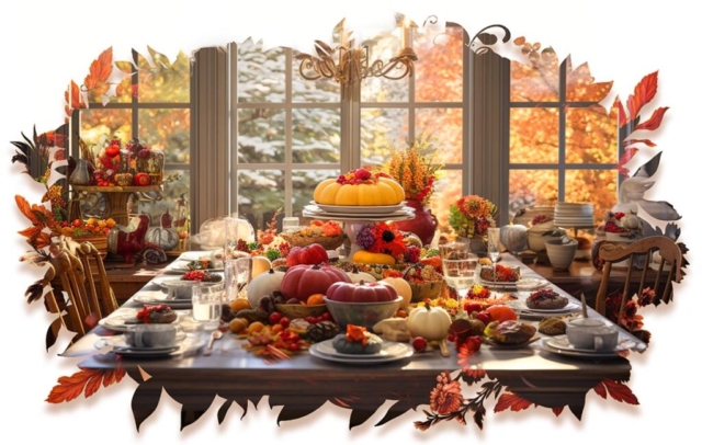 Classic Thanksgiving Dinner Table Full of Food