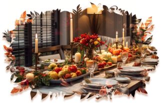 Classic Thanksgiving Dinner Table with Food