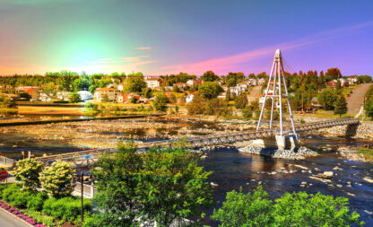 Colorful Pedestrian River Cross Footbridge in Saguenay