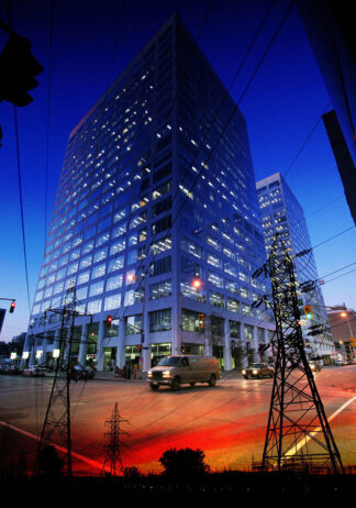 Downtown Electricity Supply Photo Montage - stock photos and royalty-free images