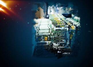 Electronic Boards Art Background with Copy Space