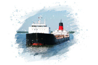 Freight Cargo Ship on White