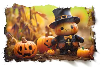 Halloween Chubby Scarecrow and Pumpkins