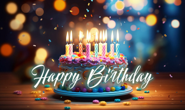 Happy Birthday - Festive Cake and Candles at Night