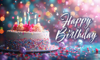 Happy Birthday - Festive Midsize Cake with Lit Candles