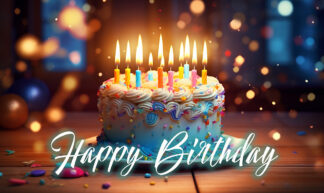 Happy Birthday - White Cake with Candles at Night