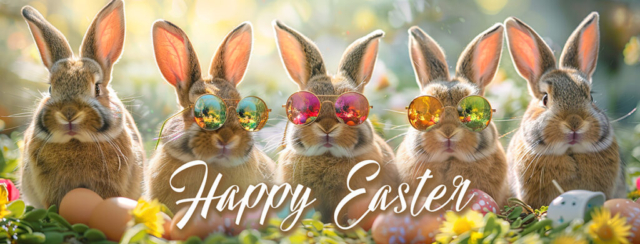 Happy Easter Wishes Banner - Funny Cool Bunnies