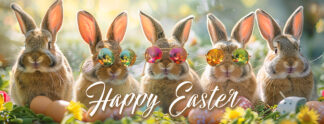Happy Easter Wishes Banner - Funny Cool Bunnies Photo