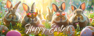 Happy Easter Wishes Banner - Puffy Cool Bunnies Photo