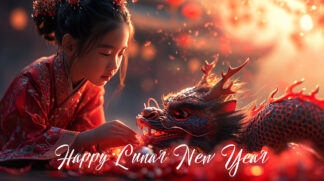 Happy Lunar New Year - Kid and Dragon