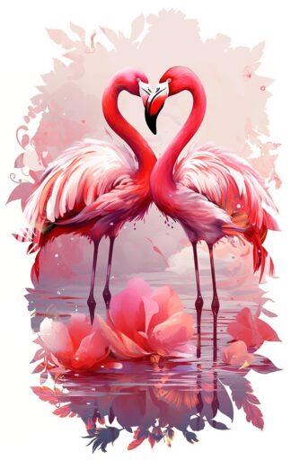 Heart Shape Pink Flamingo Couple Nature Artwork