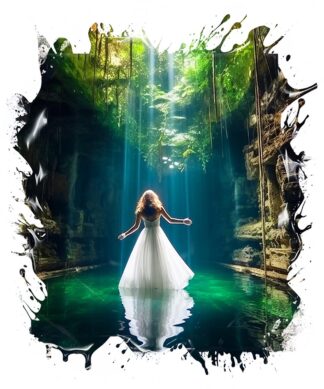 Illuminated Bride In Beautiful Cenote