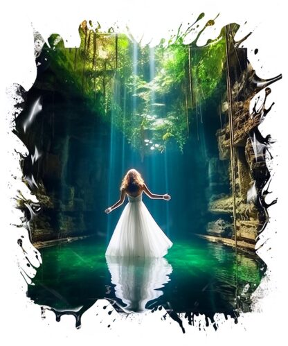 Illuminated Bride In Beautiful Cenote