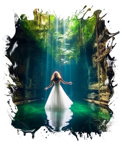 Illuminated Bride In Beautiful Cenote