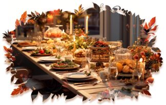 Large Thanksgiving Dinner Table with Food