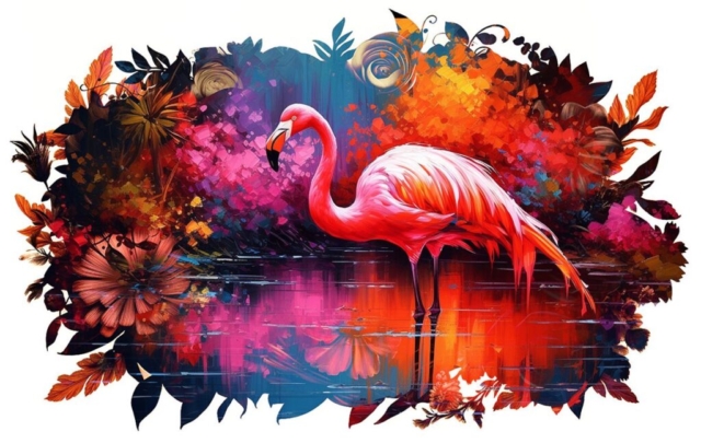 Majestic Pink Flamingo in Nature Artwork