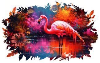 Majestic Pink Flamingo in Nature Artwork
