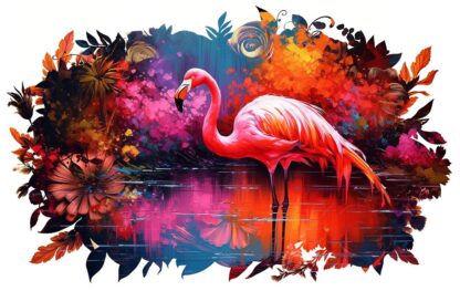 Majestic Pink Flamingo in Nature Artwork