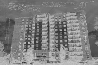 Mid-Rise Apartment Building Construction Black Blueprint Design