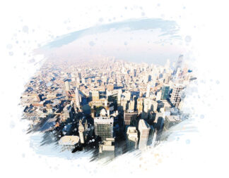 Modern Aerial Cityscape on White