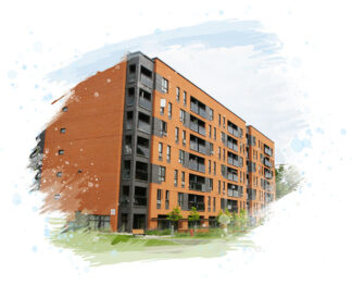 Modern Apartment Building on White