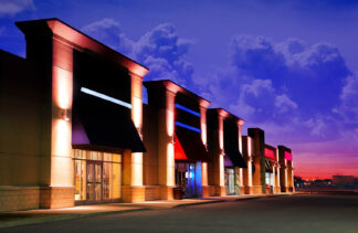 Modern Strip Mall at Night