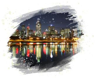 Montreal Cityscape at Night on White
