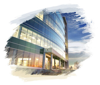 Office Building Entrance on White