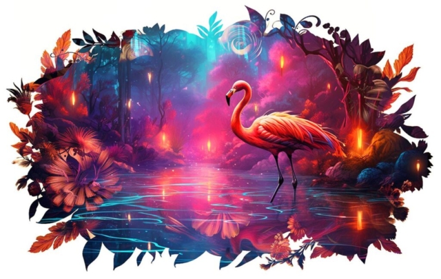 Pink Flamingo in Nature Artwork