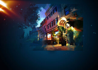 Restaurant Entrance Art Background with Copy Space