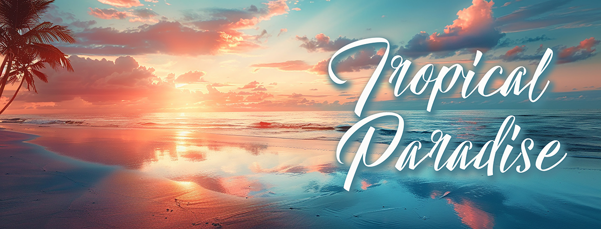 Tropical Paradise Banner - Unique Beach Sunset