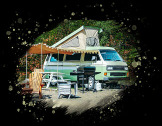 Vintage Camping Van on Black