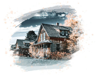 Vintage Wooden Houses on White