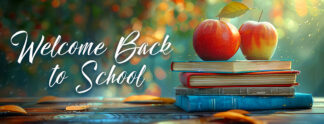 Welcome Back to School Banner - Books and Apples Outside
