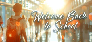 Welcome Back to School Banner - Teenagers in Outside Corridor
