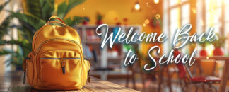 Welcome Back to School Banner - Yellow Kid's Backpack in Class