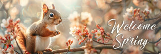 Welcome Spring Banner - Cute Squirrel in Woods Photo