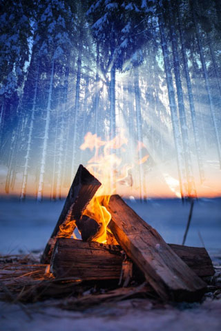 Wintery Wood Fire 01 - stock photos and royalty-free images